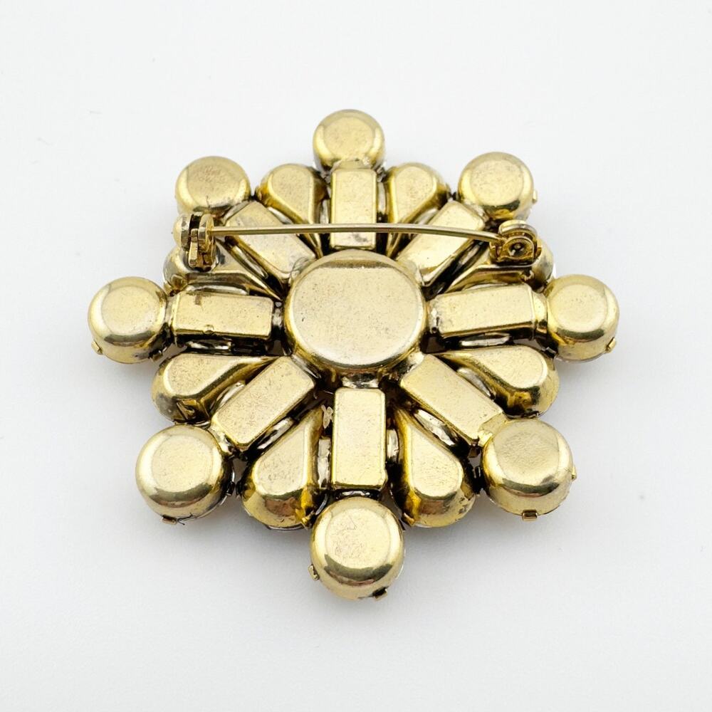 Vintage Brooch Pin Sunburst Amber Yellow Glass Stones Gold Tone‎ Jewelry - Picture 3 of 7